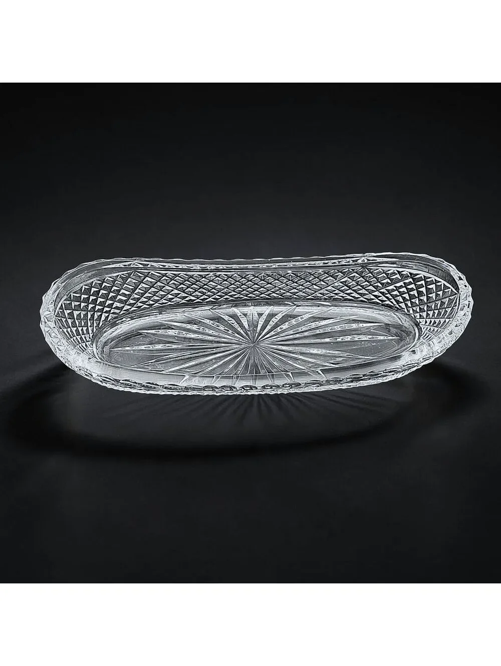 Vtg Waterford Crystal Oval Serving Tray Starburst Diamond Cut 9